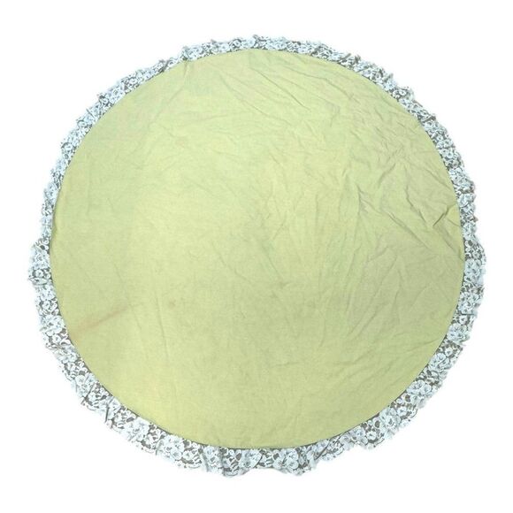 Vintage Round Floral Rose Lace Trim Tablecloth 58" Cotton Lace Light Green READ - Picture 1 of 6